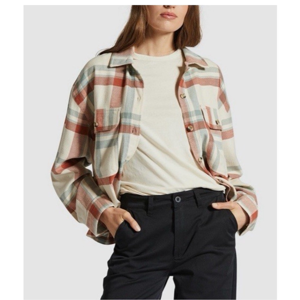 Women's Brixton Bowery Plaid Flannel Button Down Shirt White/Terracotta Medium